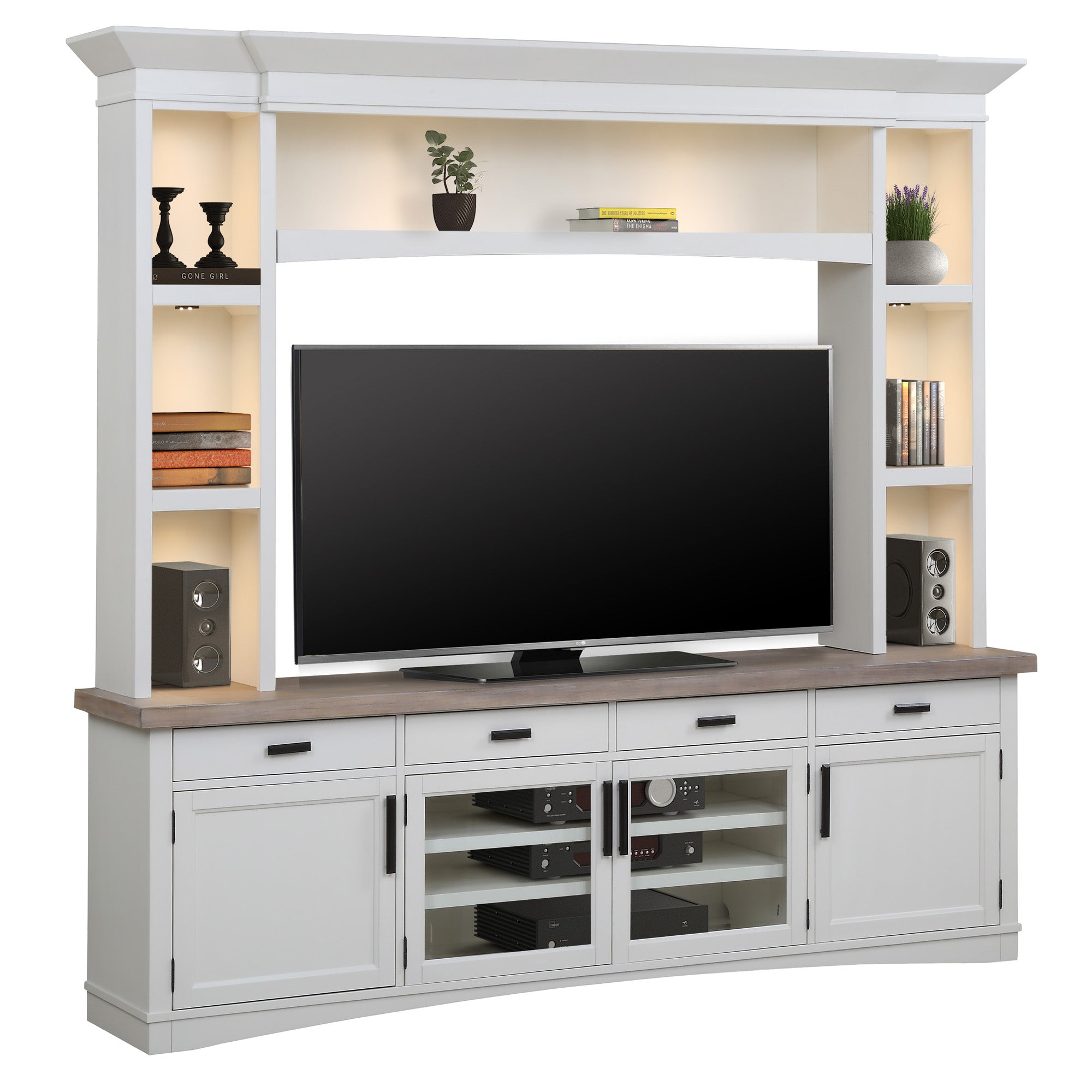AMERICANA MODERN - COTTON 92" TV Console with Hutch & LED Lights