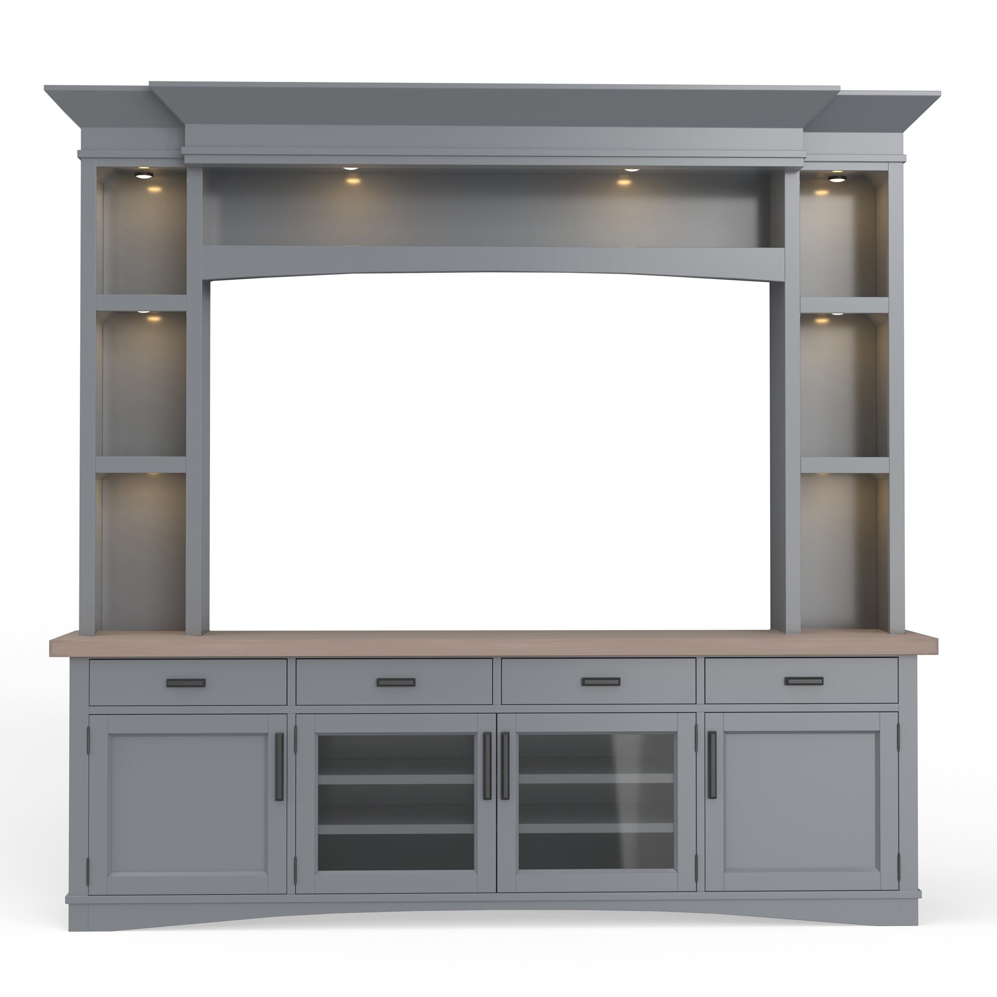 AMERICANA MODERN - DOVE 92" TV Console with Hutch & LED Lights