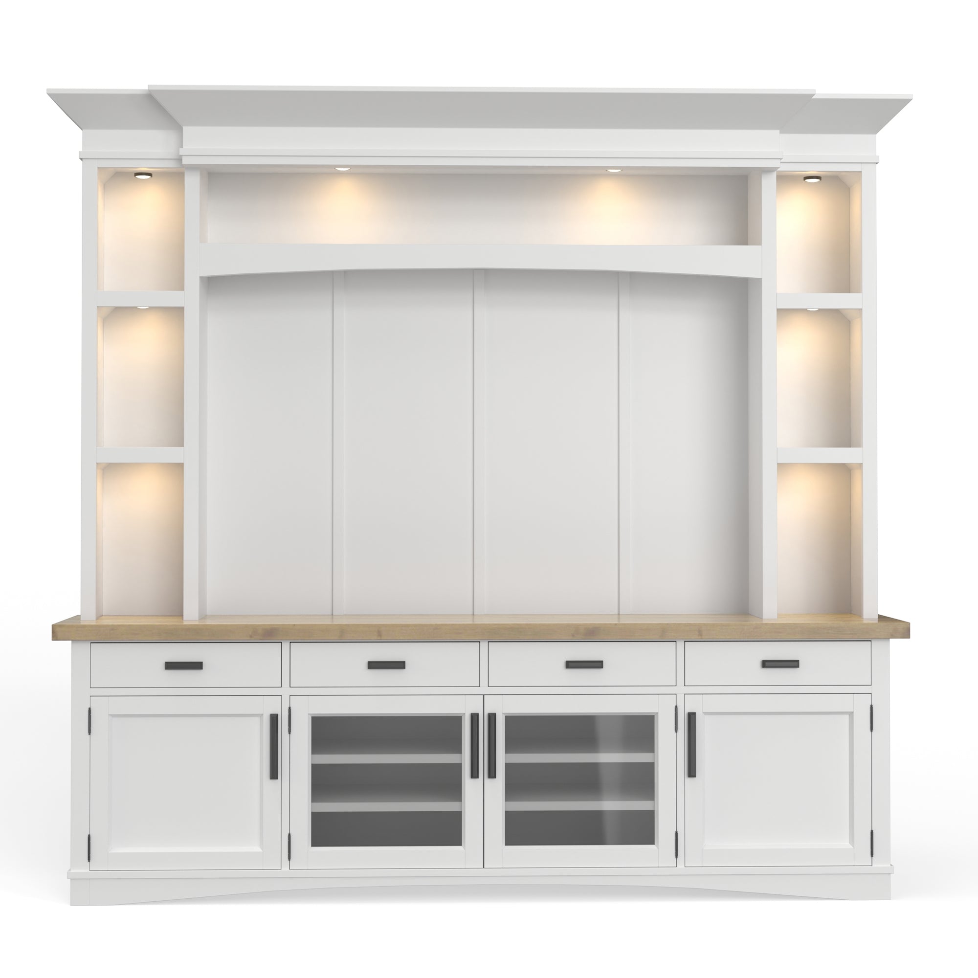 AMERICANA MODERN - COTTON 92" TV Console with Hutch, Backpanel & LED Lights
