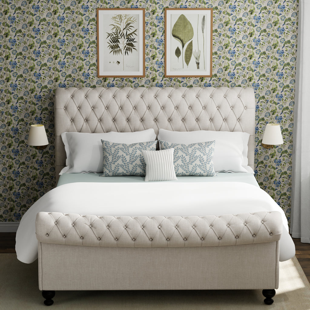 HOWDY.★quilting parker (beige・F) Queen Size Upholstered Platform Bed with 4 Storage Drawers