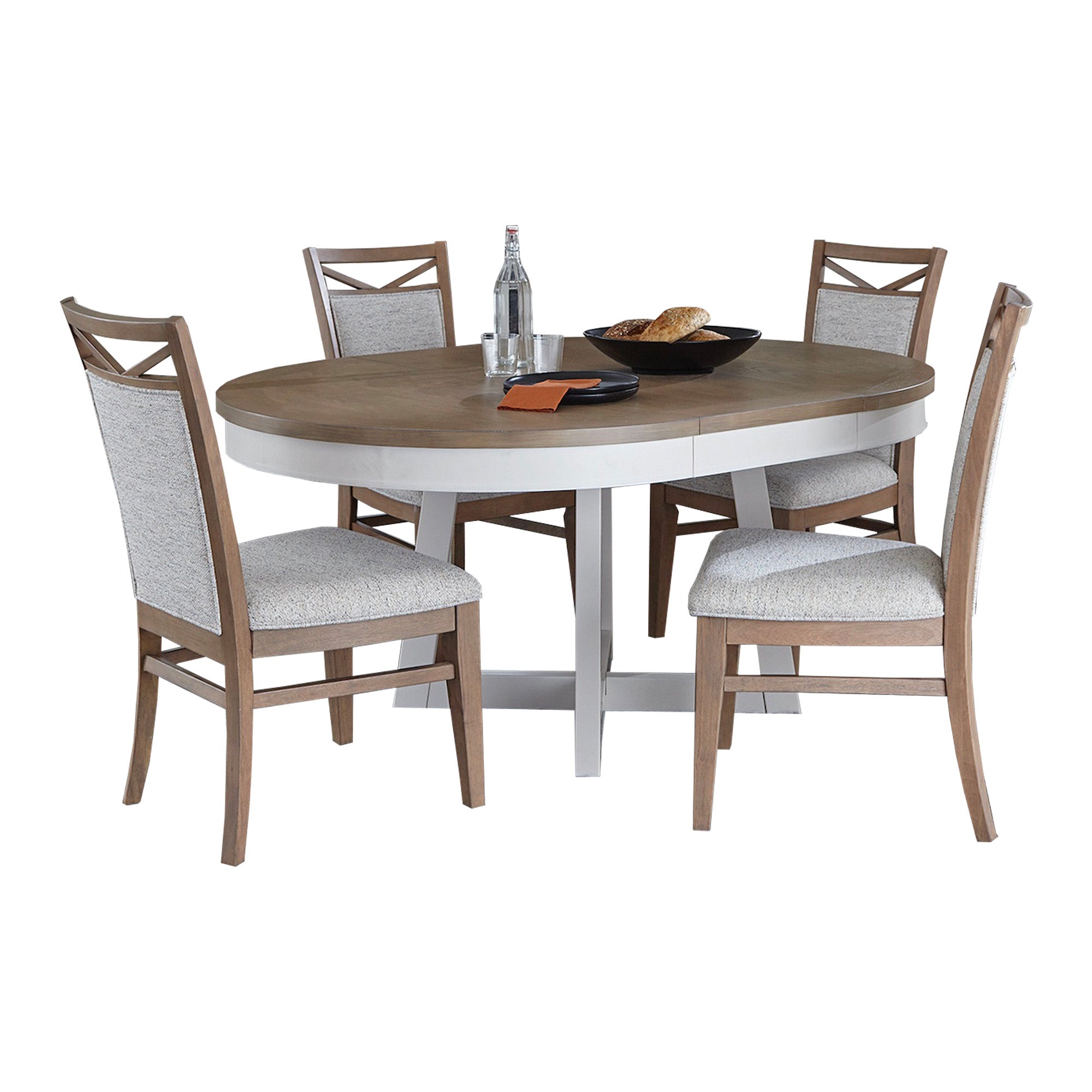 AMERICANA MODERN DINING 48-66" Round Dining Table & 4 Upholstered Chairs