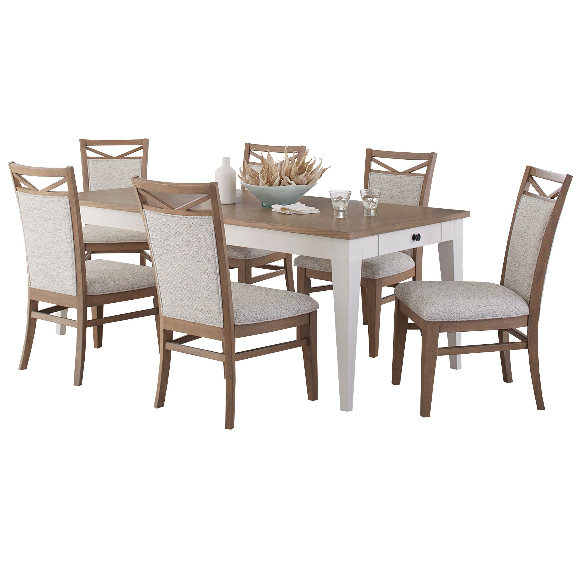 AMERICANA MODERN DINING 60-78" Rectangular Dining Table & 6 Upholstered Dining Chairs