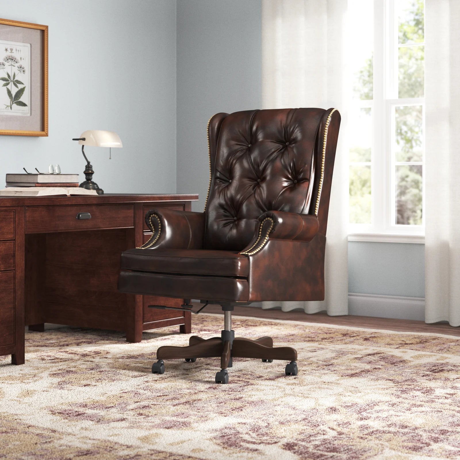 Brown leather rolling chair deals