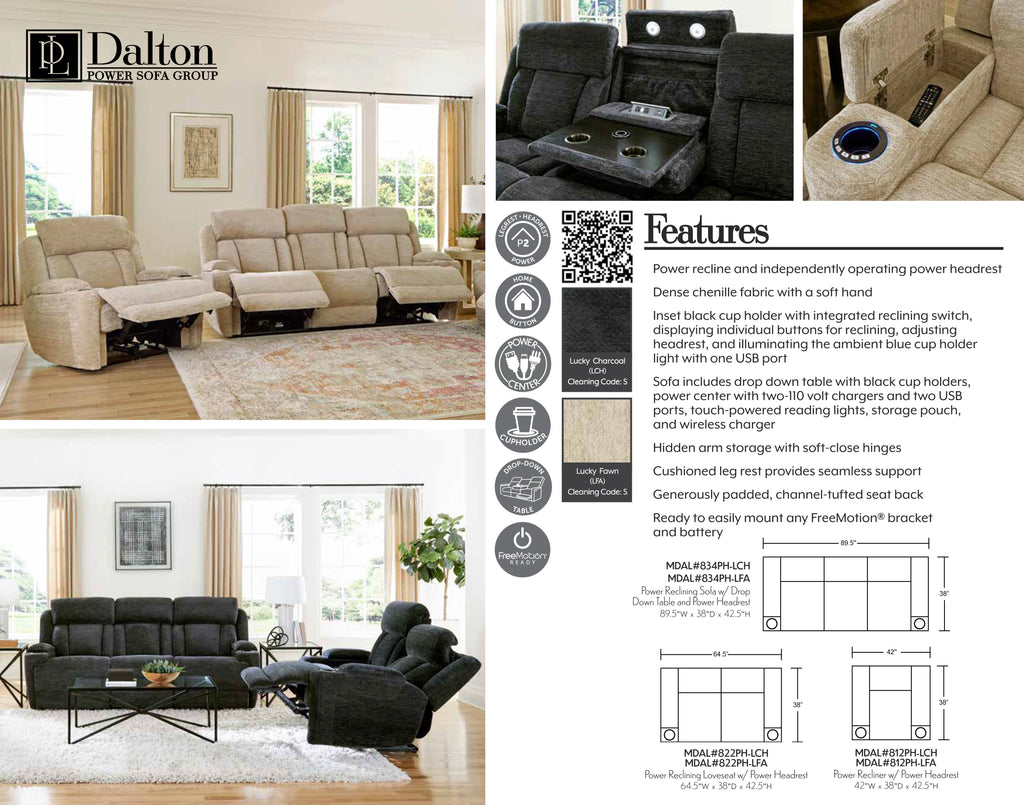DALTON - LUCKY CHARCOAL Power Loveseat - Parker House Furniture
