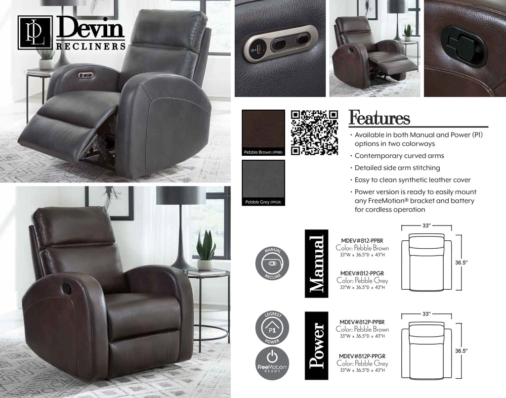 DEVIN - PEBBLE GREY Power Recliner - Parker House Furniture