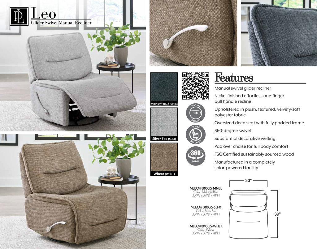 LEO - SILVER FOX Manual Armless Glider Recliner - Parker House