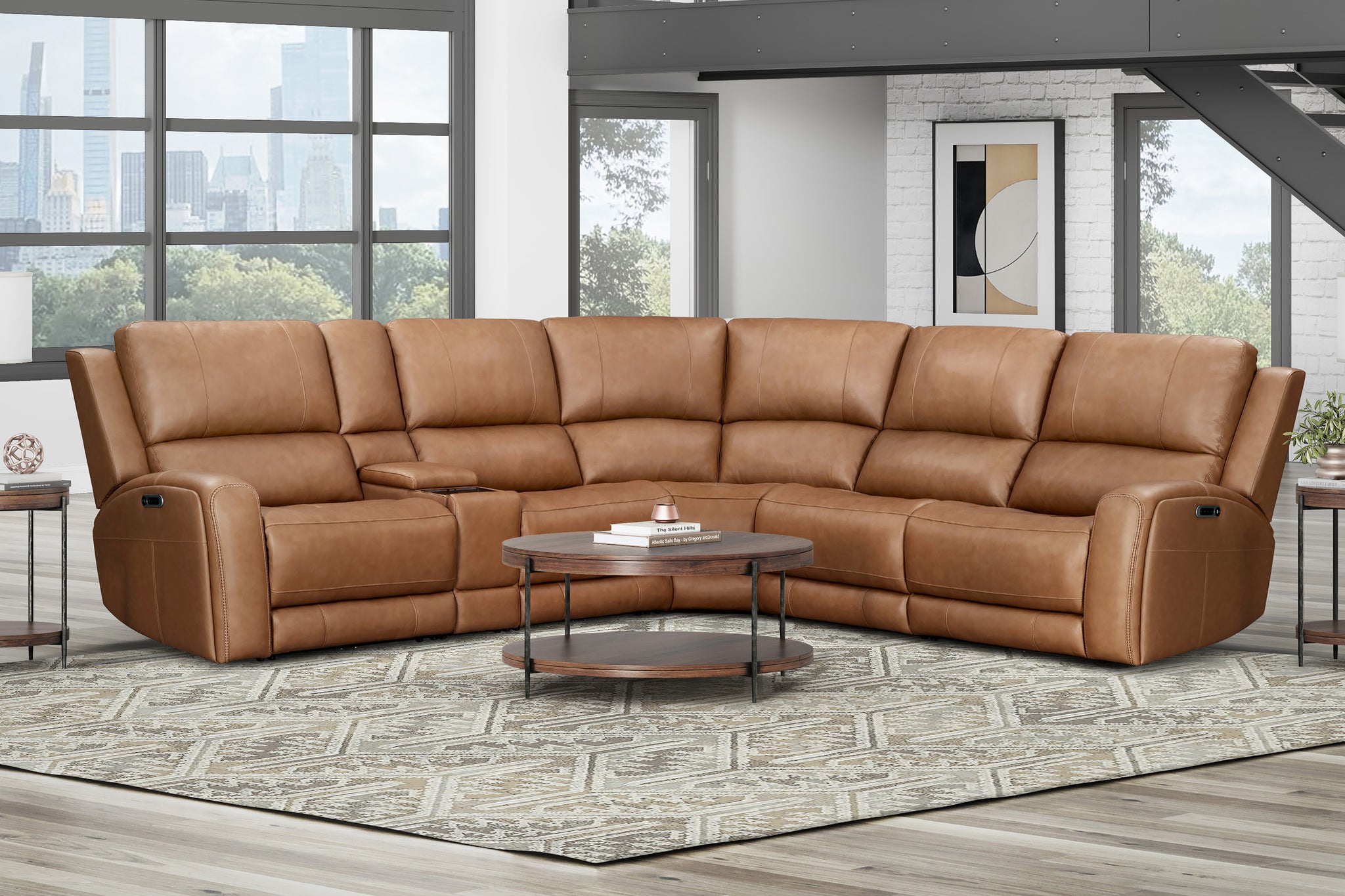 BELMONT - LYRIC CARAMEL 6pc Zero-Gravity Modular Power Reclining Sectional