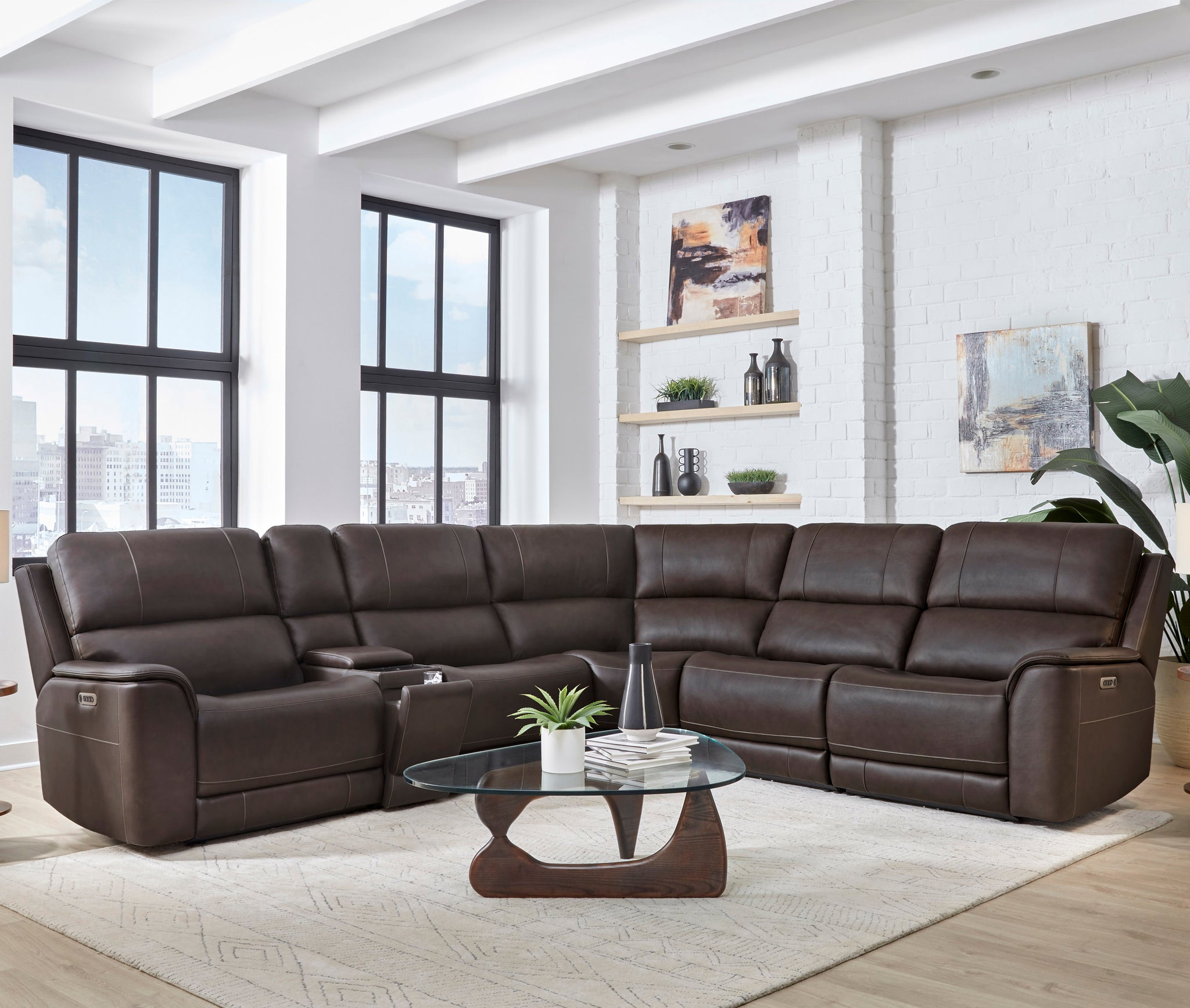 EASTON - STEAMBOAT BROWN 6pc Power Zero Gravity Modular Sectional with Power Headrest & Lumbar