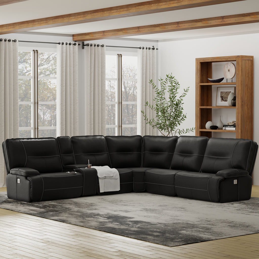 SPARTACUS - BLACK 6pc Modular Power Reclining Sectional with Power