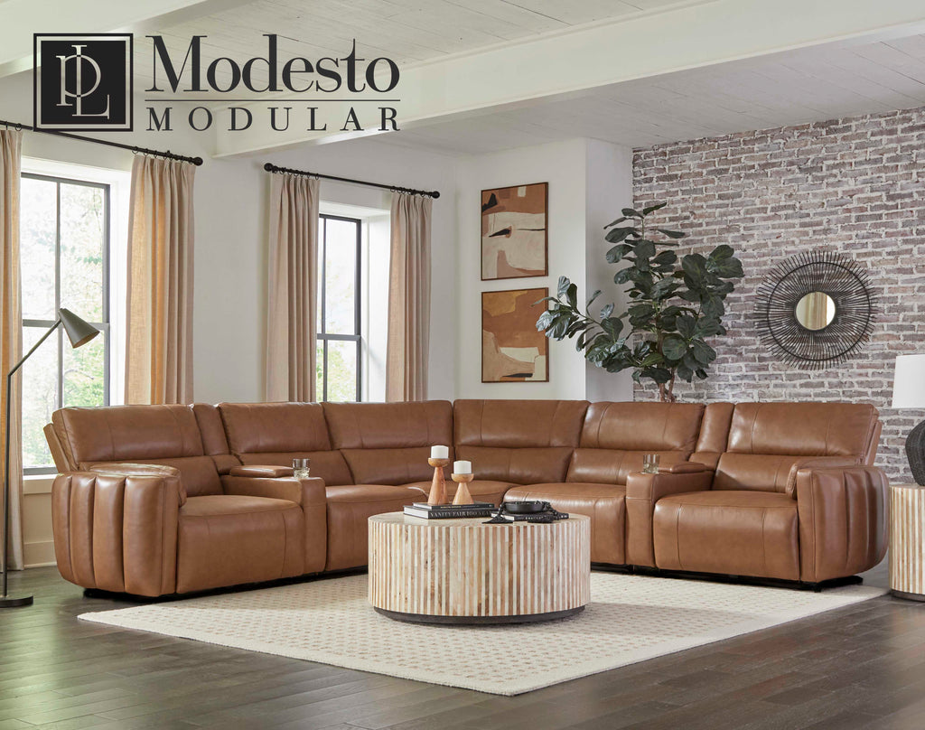 MODESTO SABLE 6pc Modular Power Reclining Sectional with Power Adjus Parker House Furniture