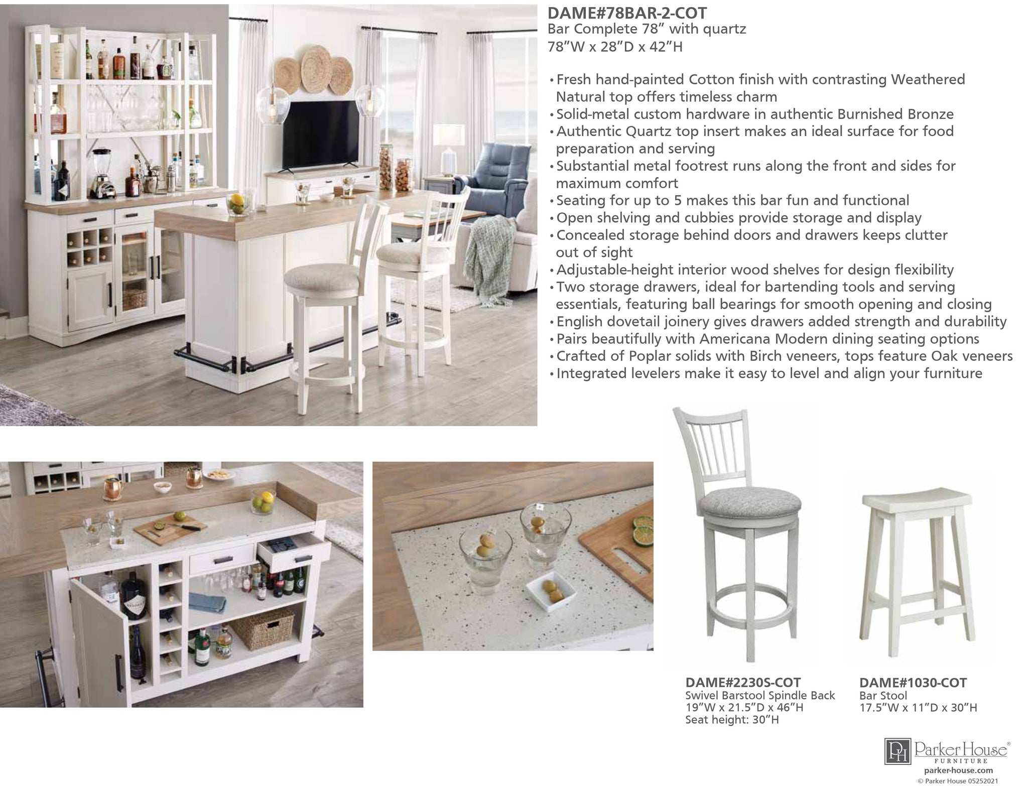 MODERN DINING quartz with AMERICANA Complete - Parker Bar 78 House Furniture in.