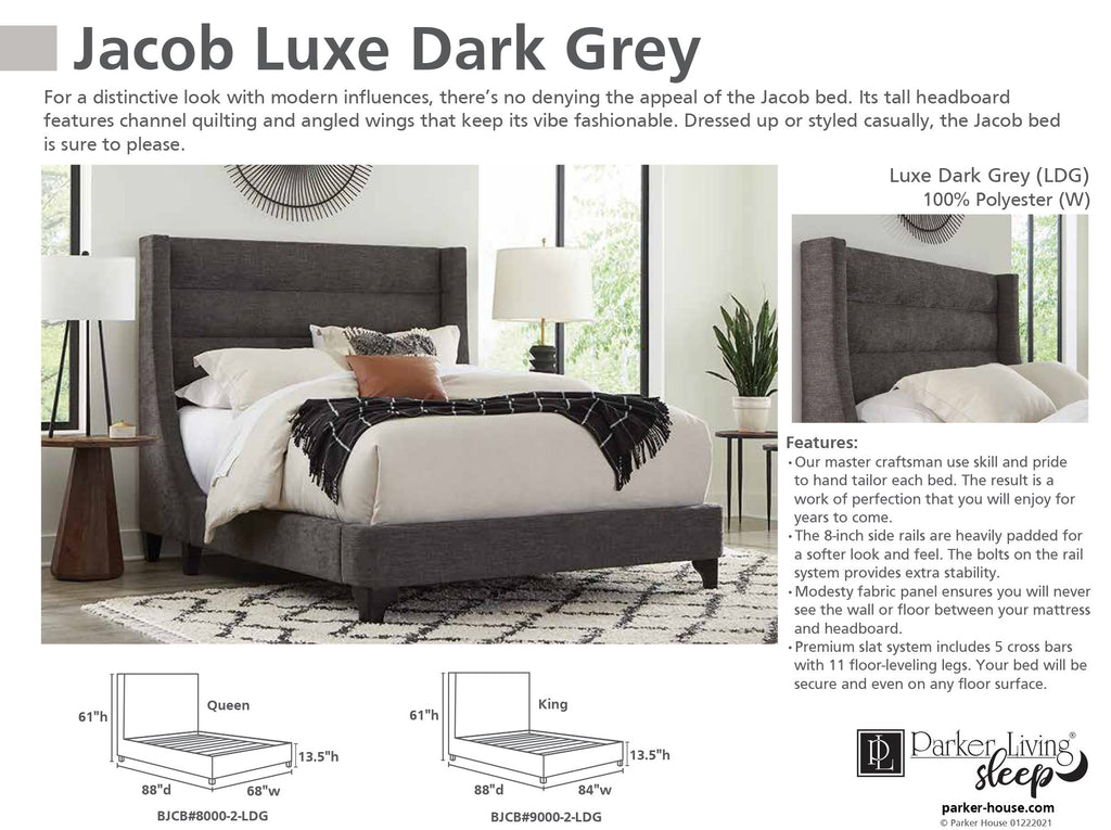 JACOB - LUXE DARK GREY Queen Bed 5/0 - Parker House Furniture