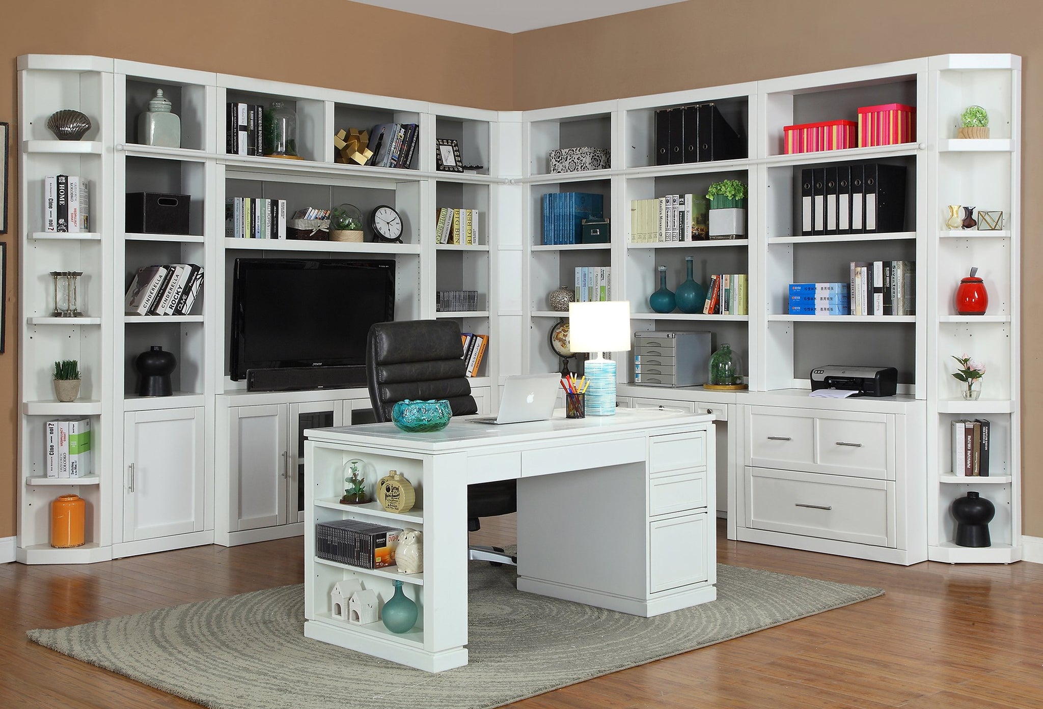 CATALINA 12pc Corner Library Wall with Writing Desk - Parker House ...