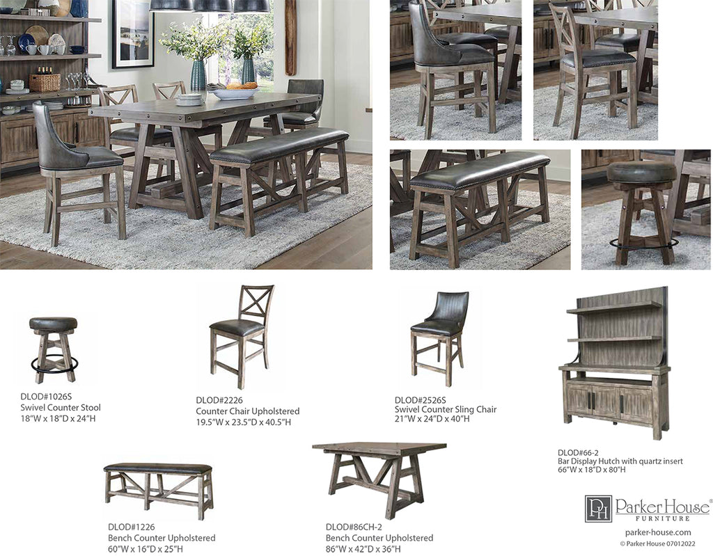 LODGE DINING Dining Counter Height Table 86 in. x 42 in. to 110 in 2 Parker House Furniture