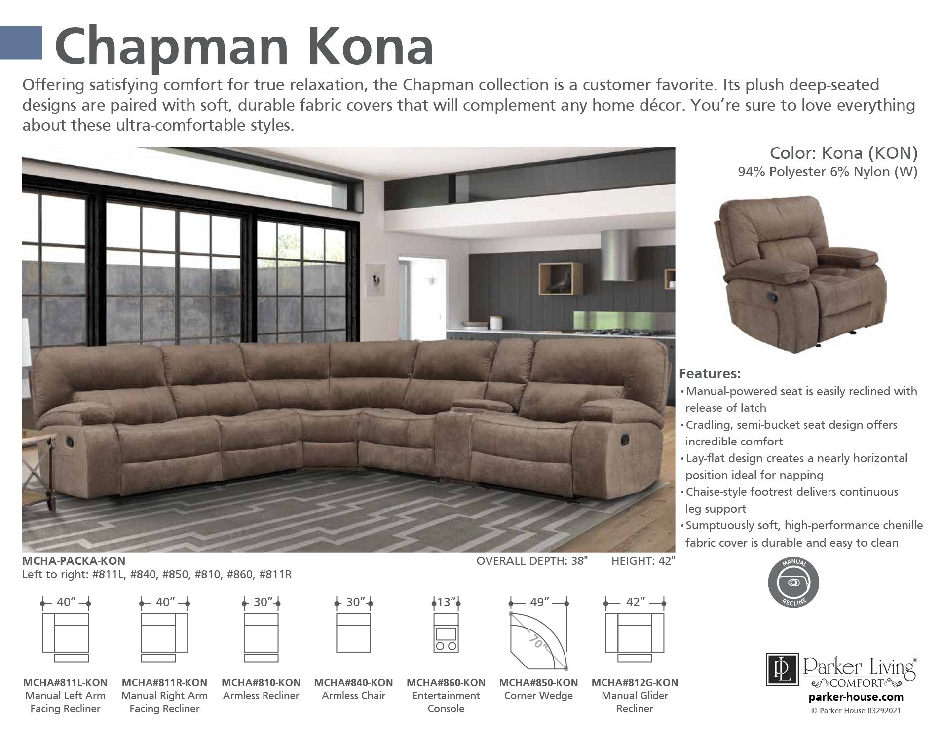 CHAPMAN KONA Manual Left Arm Facing Recliner Parker House