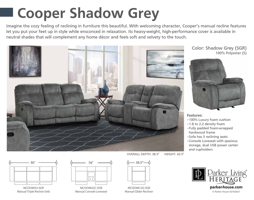 その他 SUB PARKER 3 GRAY COOPER - SHADOW GREY Manual Reclining Collection - Parker House