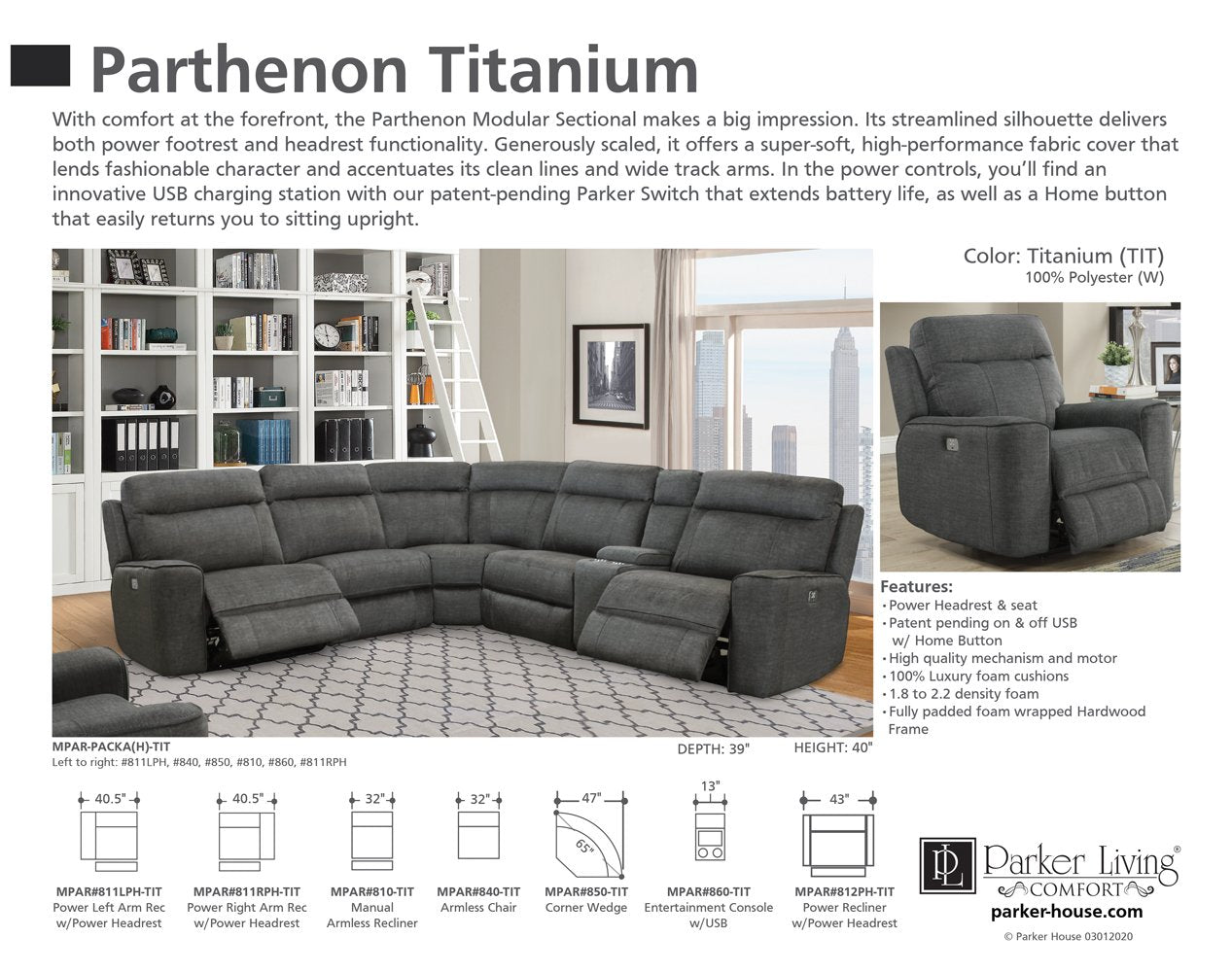 Titanium power reclining store sofa & loveseat